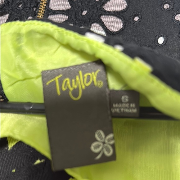 Taylor Striped Floral Women's Dress - Lime and Black Size 6 - Picture 10 of 10